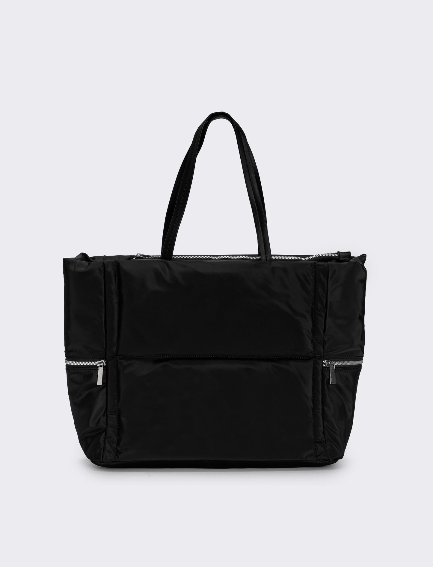 Shopper nylon con tasche laterali zip - Nero