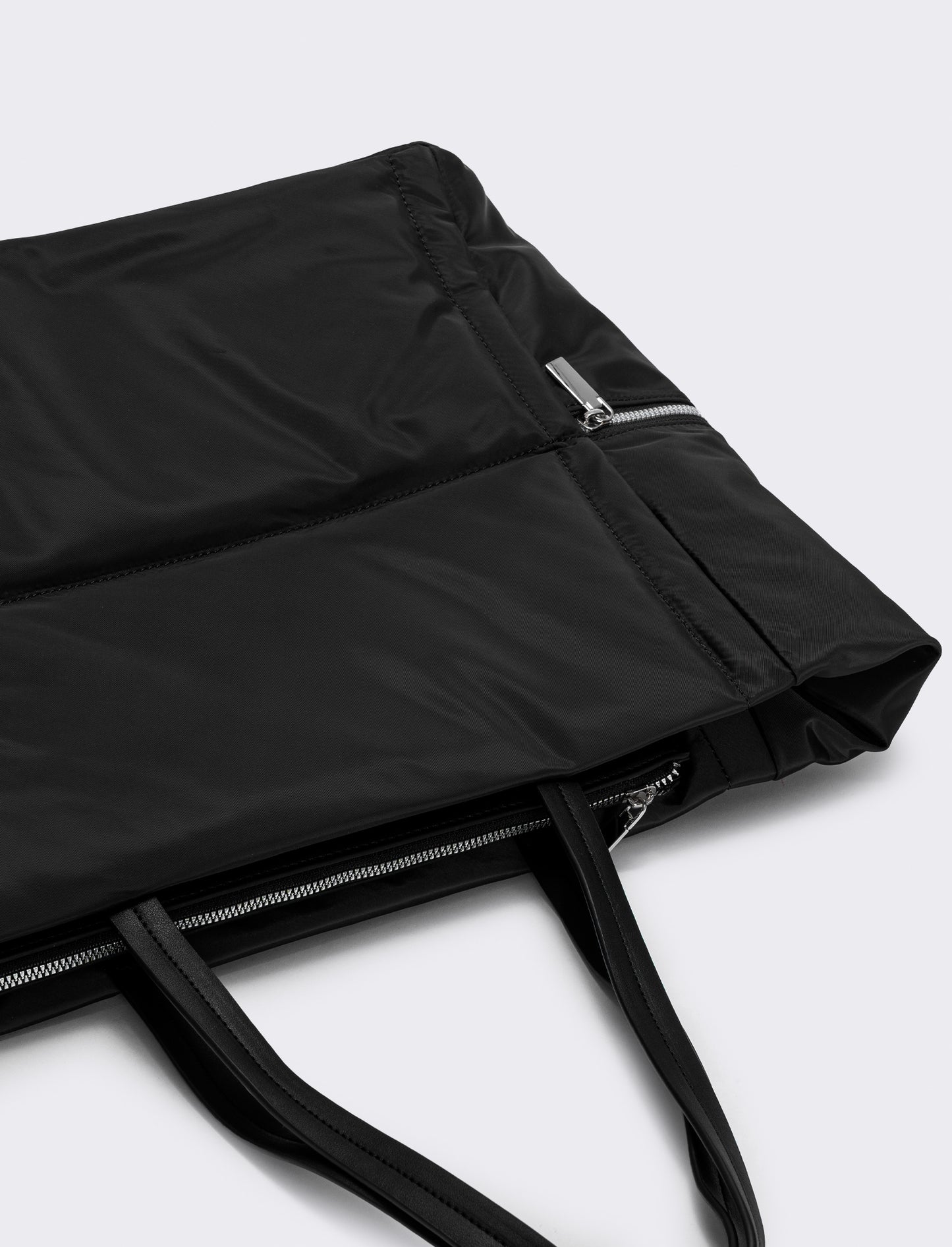 Shopper nylon con tasche laterali zip - Nero