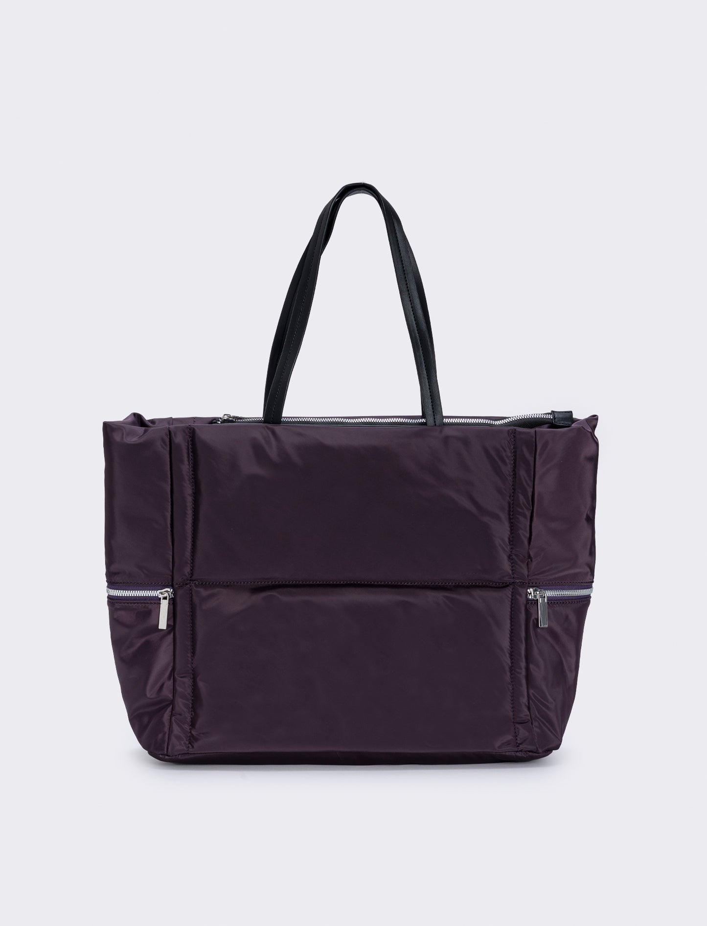 Nylon shopper with side zip pockets - Purple