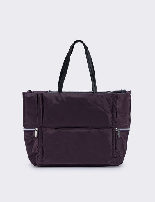 Shopper nylon con tasche laterali zip - Viola prugna