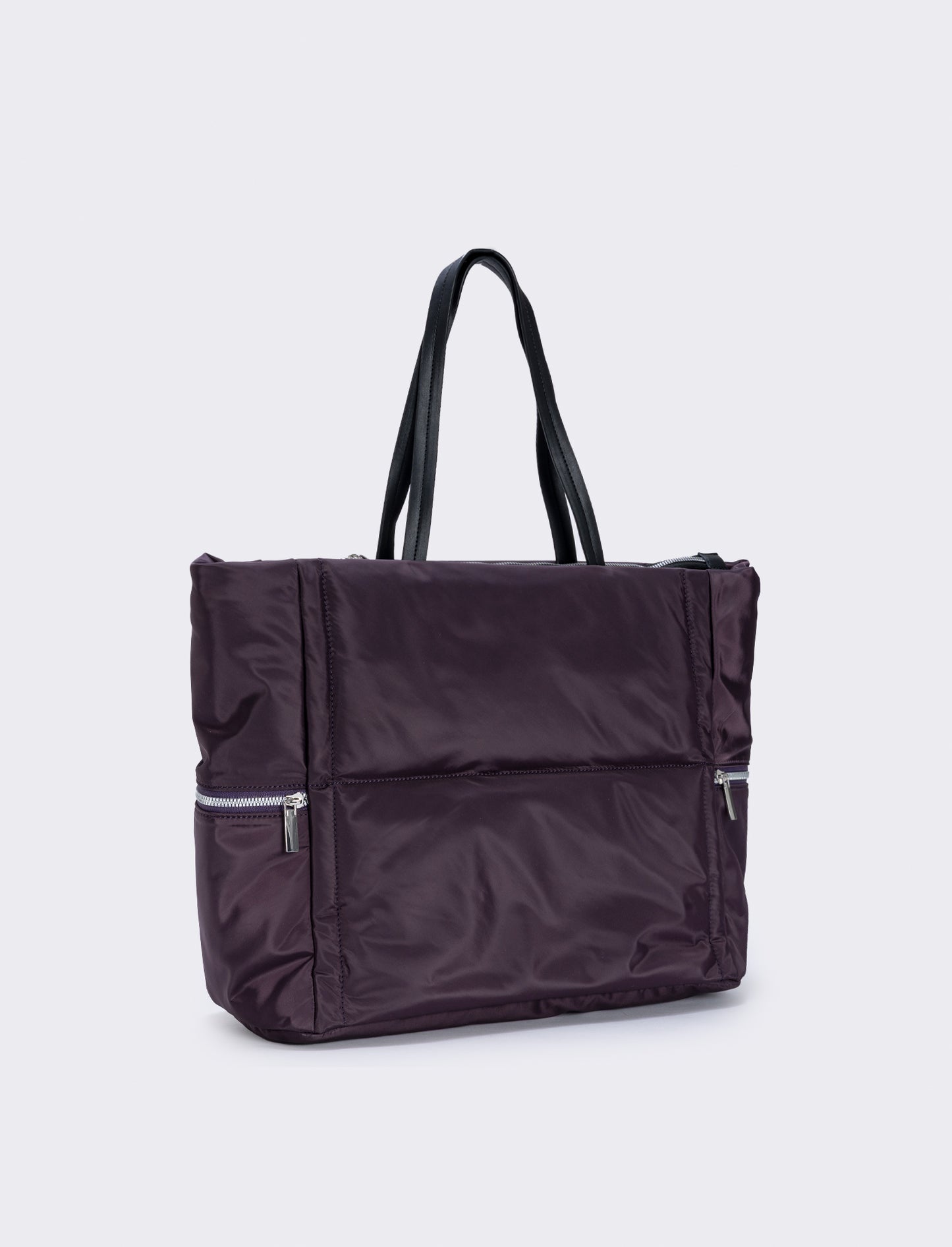 Nylon shopper with side zip pockets - Purple