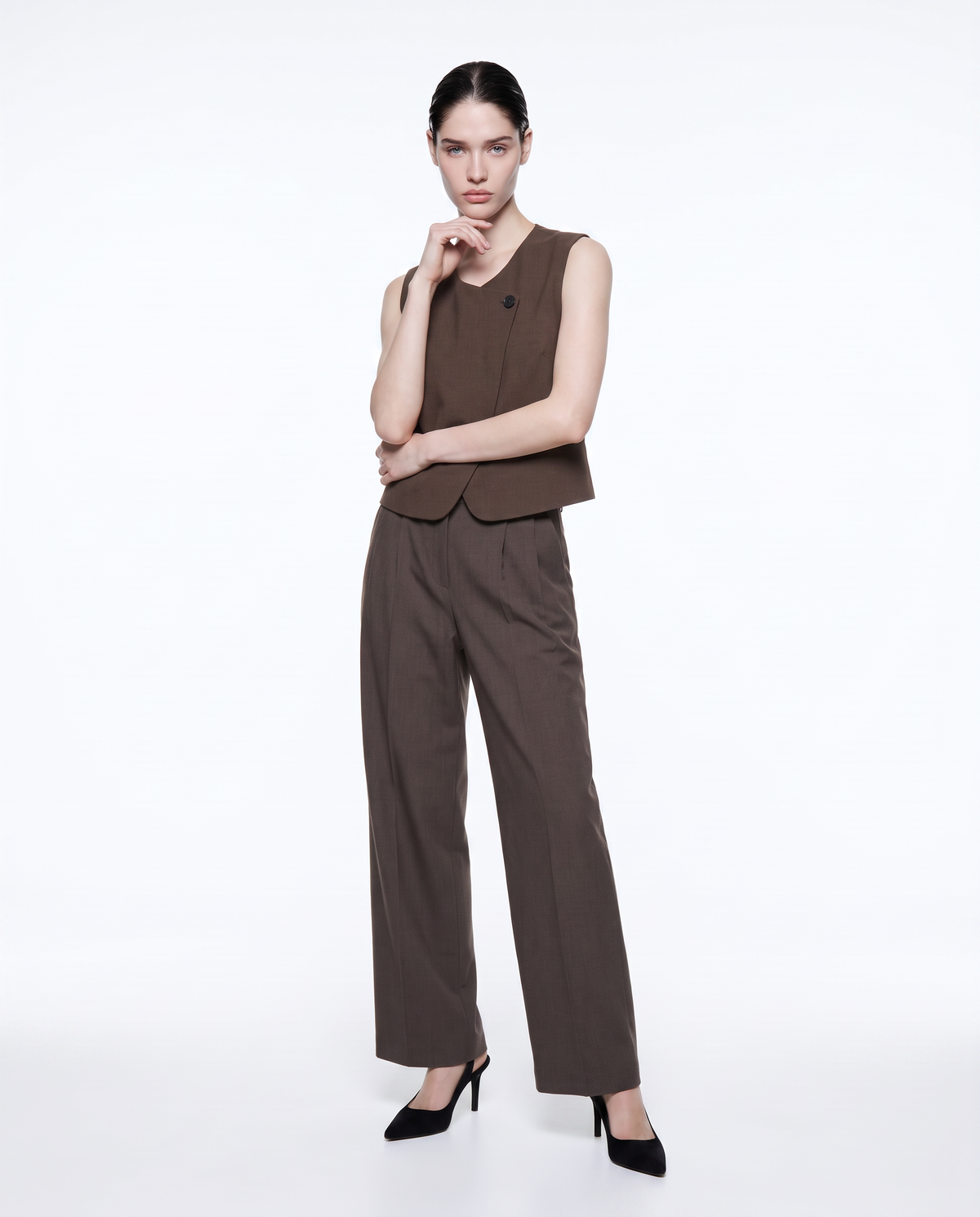 Pantaloni classici con pinches eleganti - Tortora melange