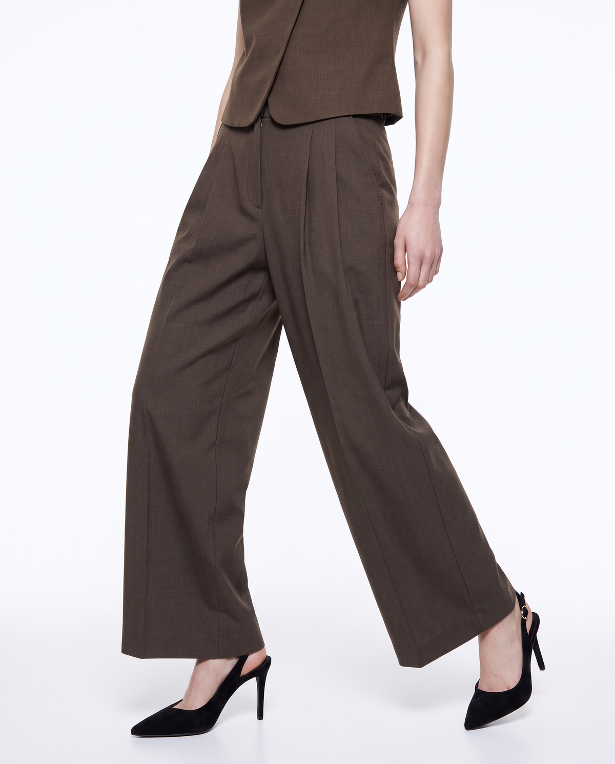 Pantaloni classici con pinches eleganti - Tortora melange