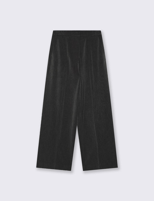 Pantalone wide leg a vita alta con tasche - Grigio mel.