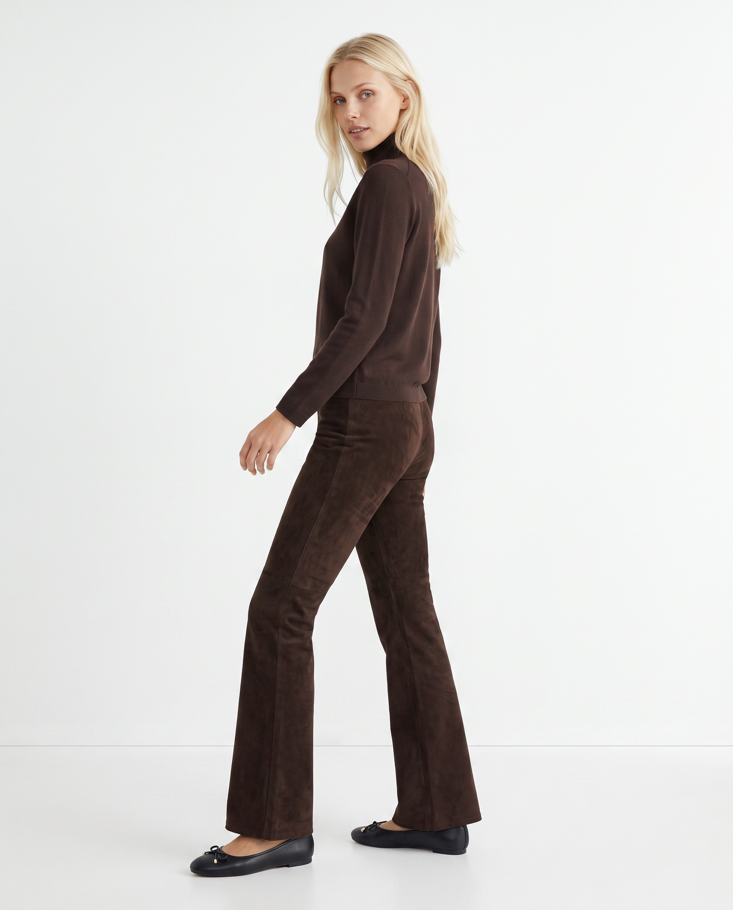 Comfort Waist Flare Elastic Pants - Brown