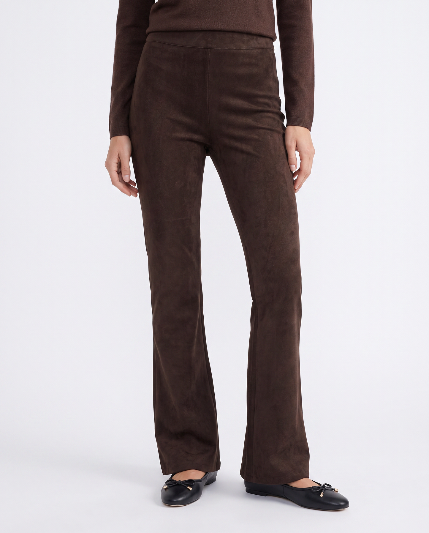 Comfort Waist Flare Elastic Pants - Brown