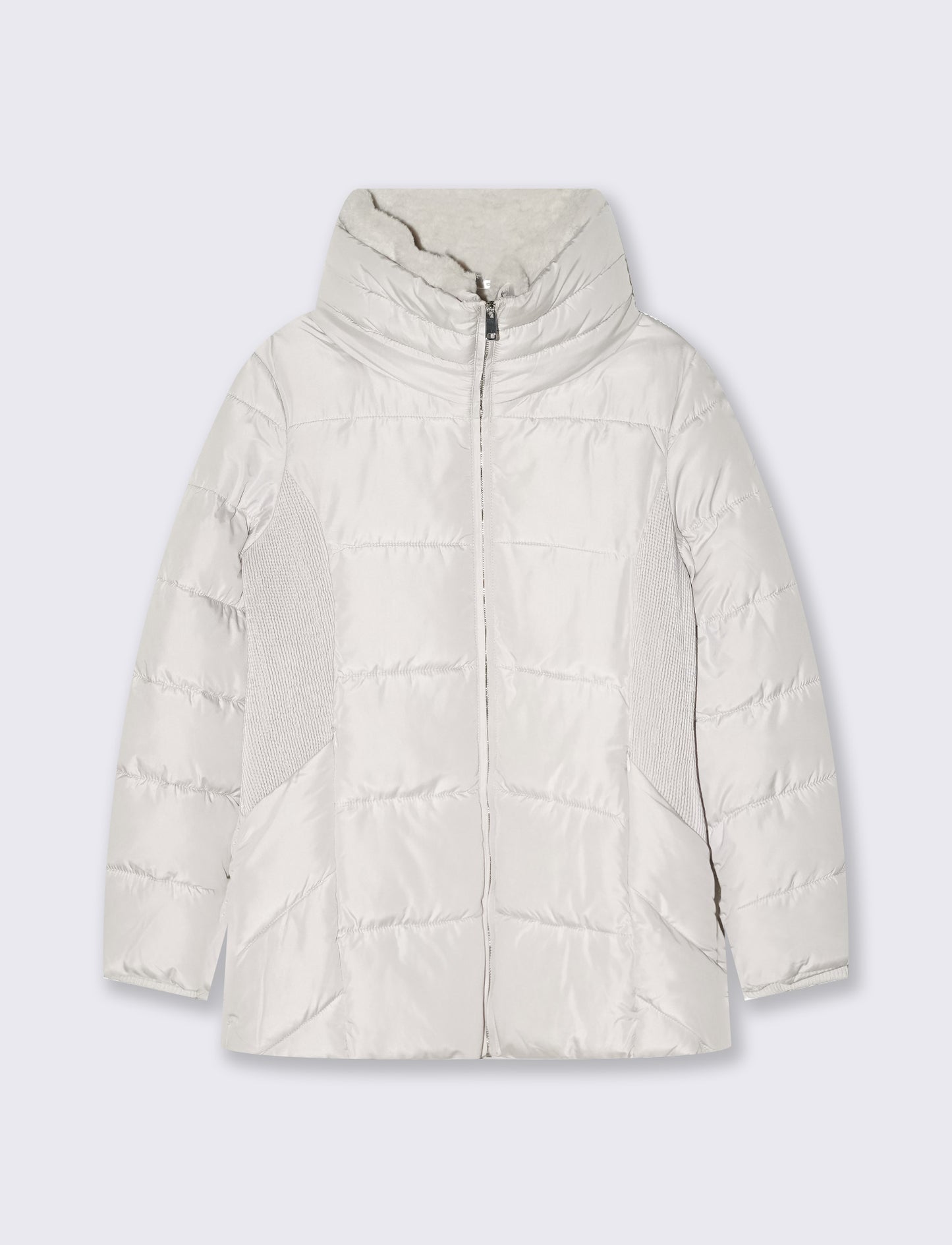 Giubbino lungo collo alto con pelliccia - Bianco gesso