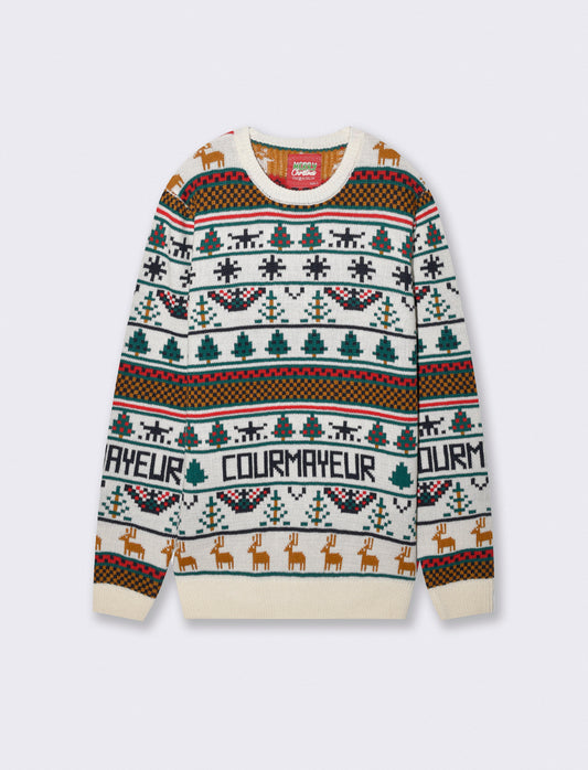 Maglia girocollo jacquard multicolor - Bianco
