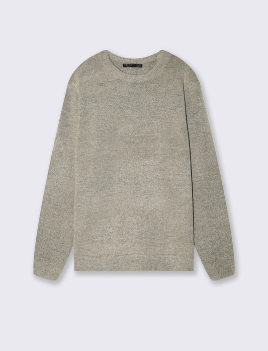 Crew Neck Boucle Sweater with Long Sleeves - Grey