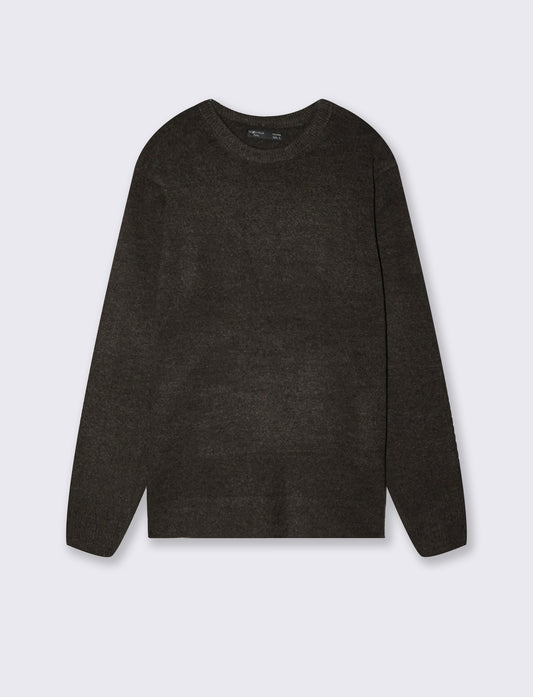 Crew Neck Boucle Sweater with Long Sleeves - 