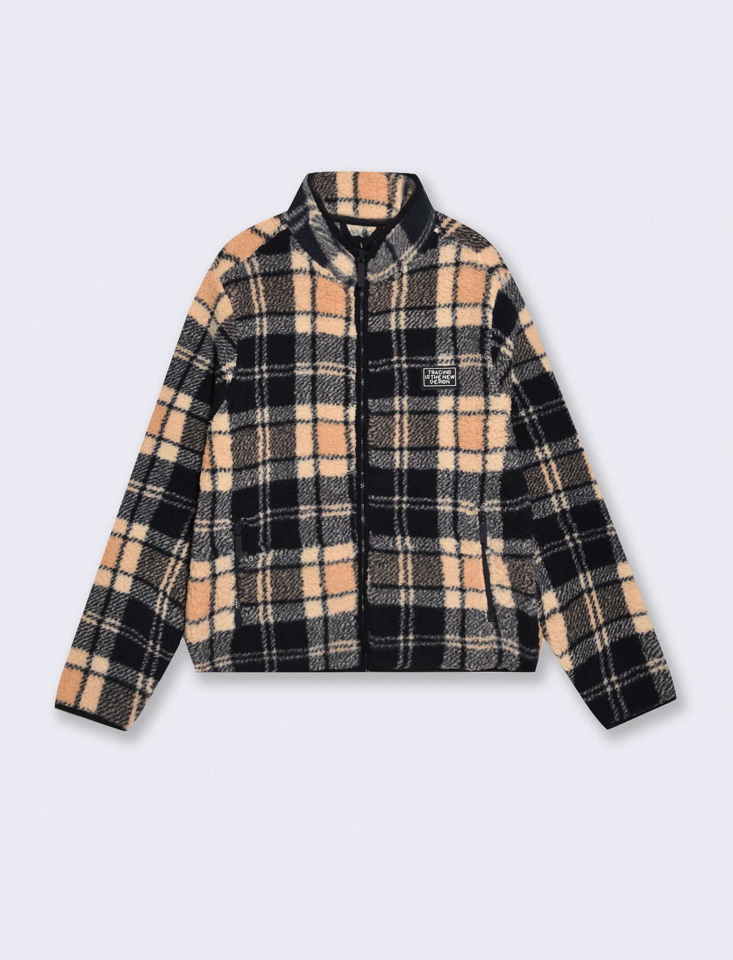 Giubbotto sherpa fantasia con collo alto - Blu