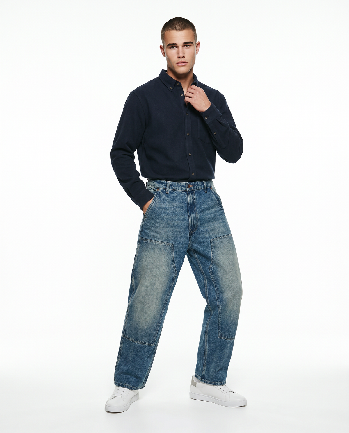 Button-down Fleece Shirt Regular Fit - Blue
