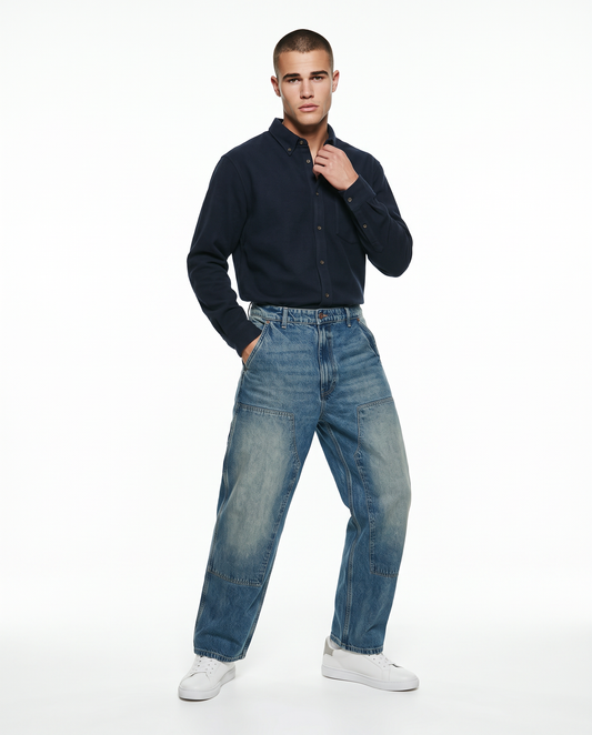 Button-down Fleece Shirt Regular Fit - Blue