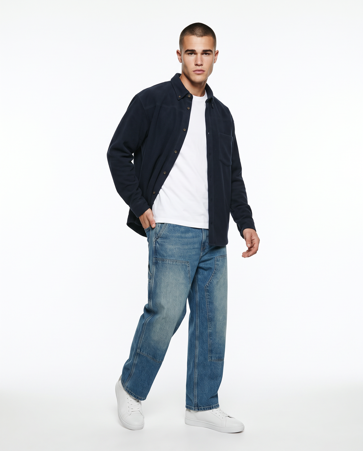 Button-down Fleece Shirt Regular Fit - Blue