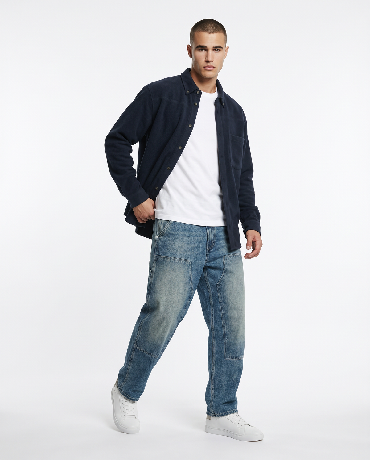 Button-down Fleece Shirt Regular Fit - Blue