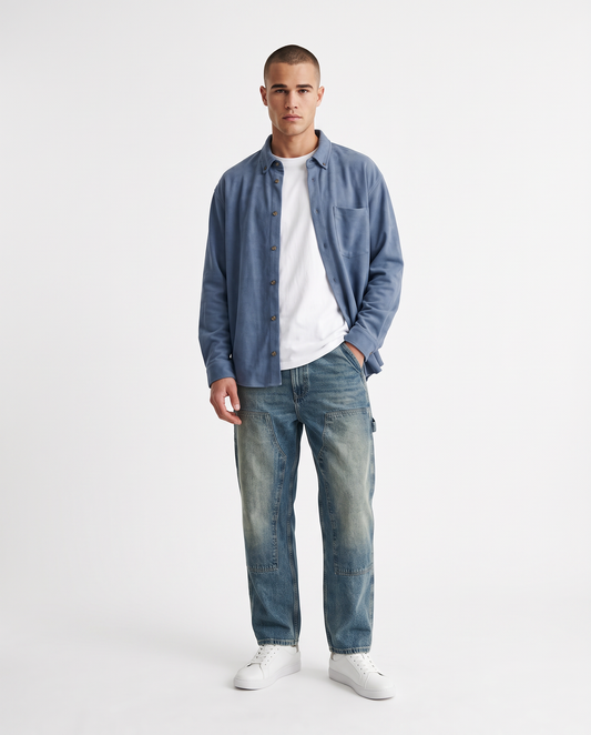 Button-down Fleece Shirt Regular Fit - Sky blue