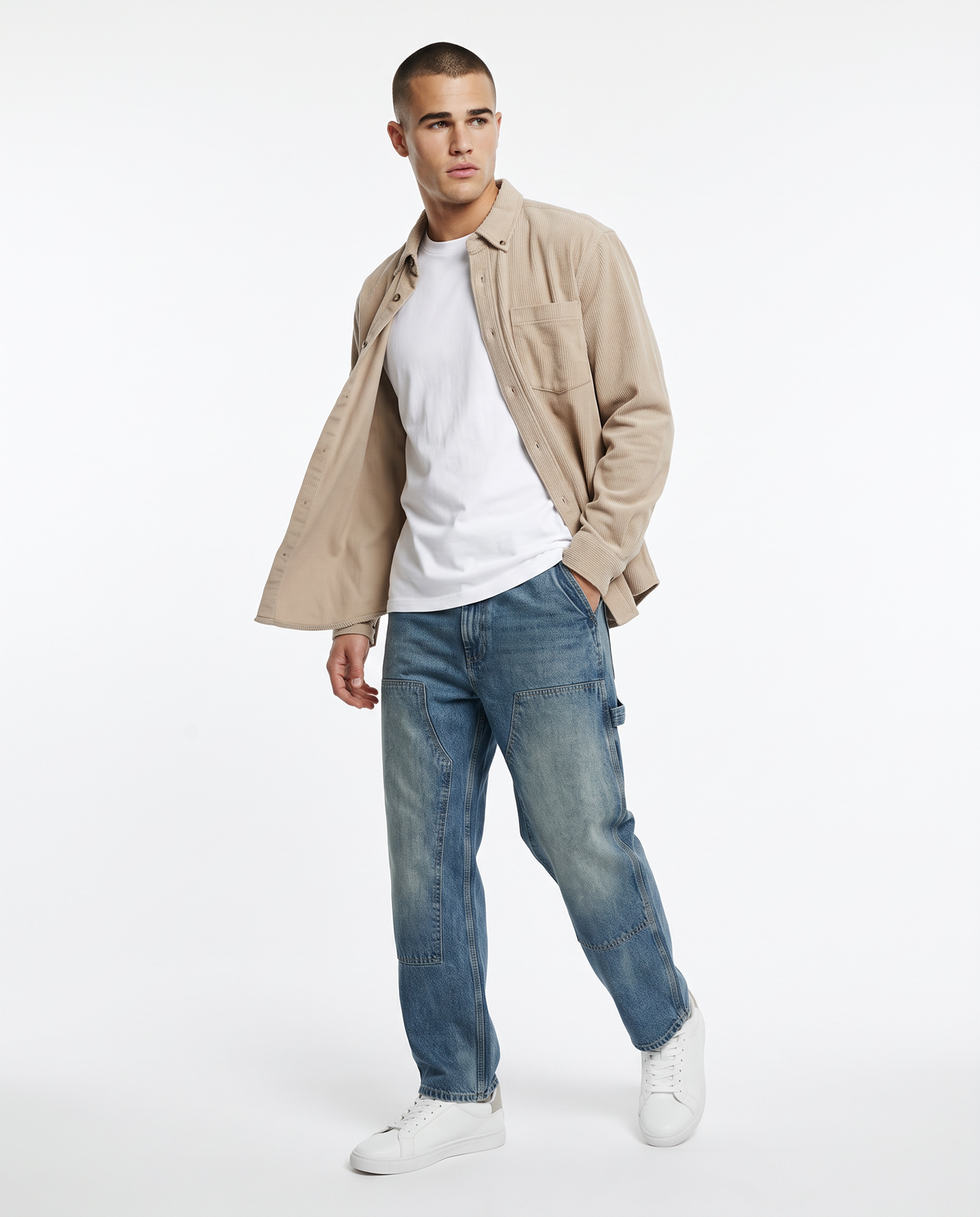 Camicia Bottondown in Pile Regular Fit - Beige