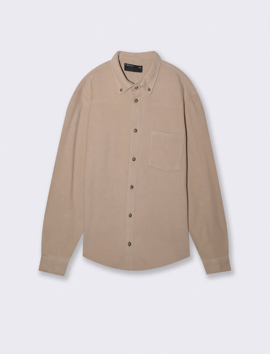 Button-down Fleece Shirt Regular Fit - Beige