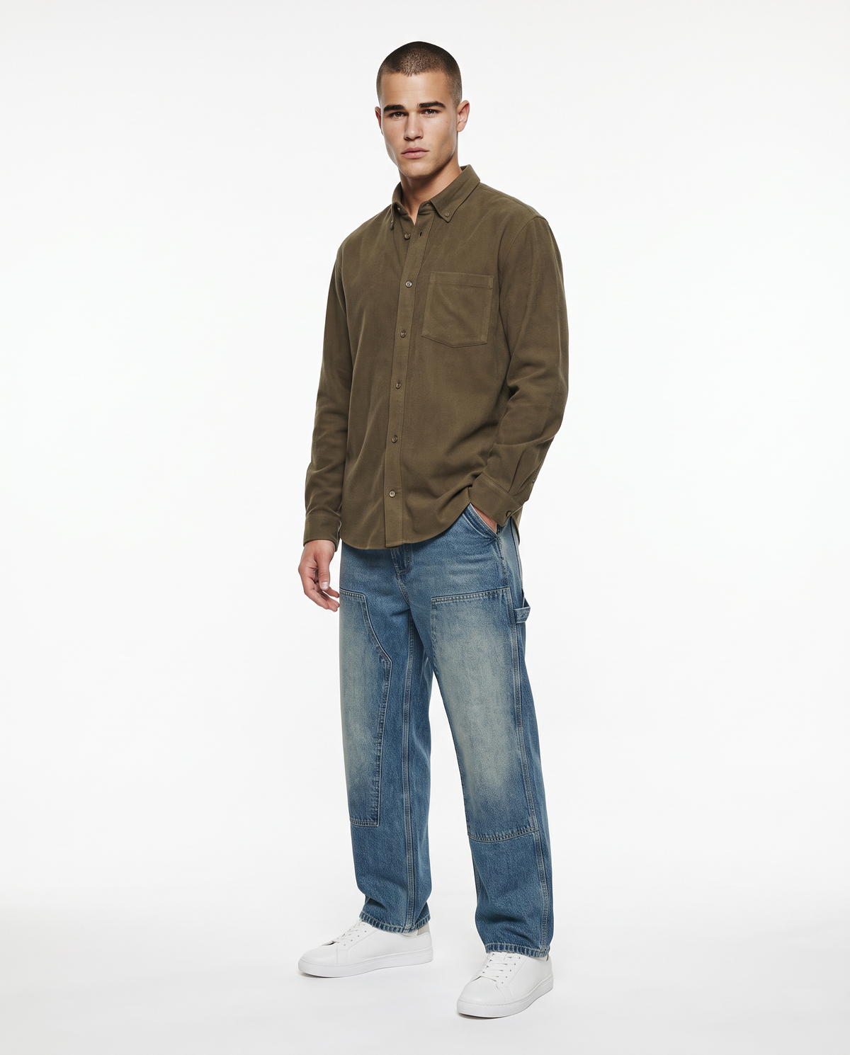 Camicia Bottondown in Pile Regular Fit - Verde kaki