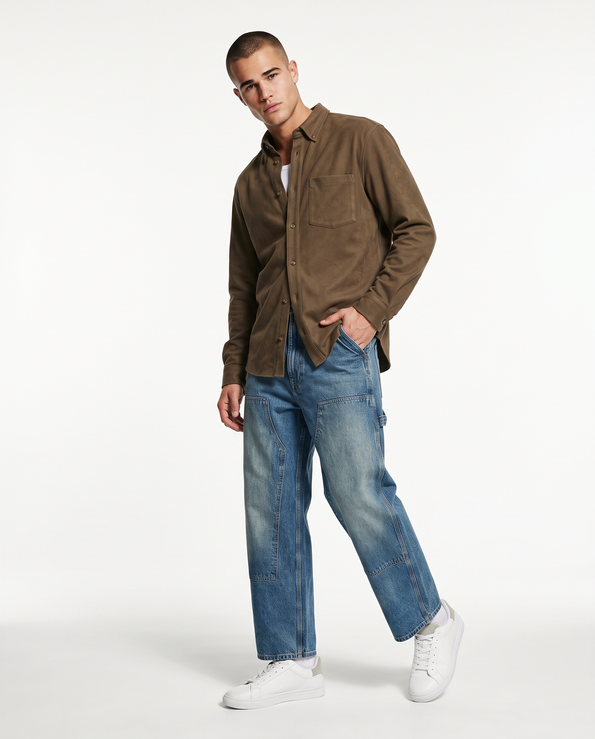 Camicia Bottondown in Pile Regular Fit - Verde kaki