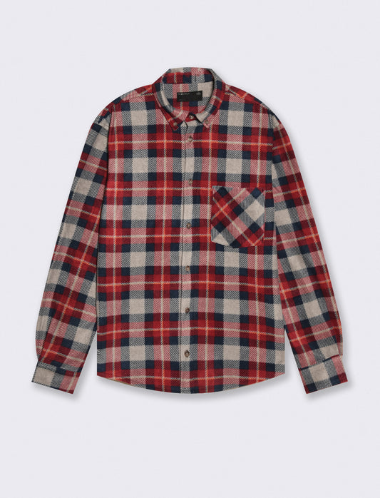 Plaid Flannel Button-Down Shirt - Red