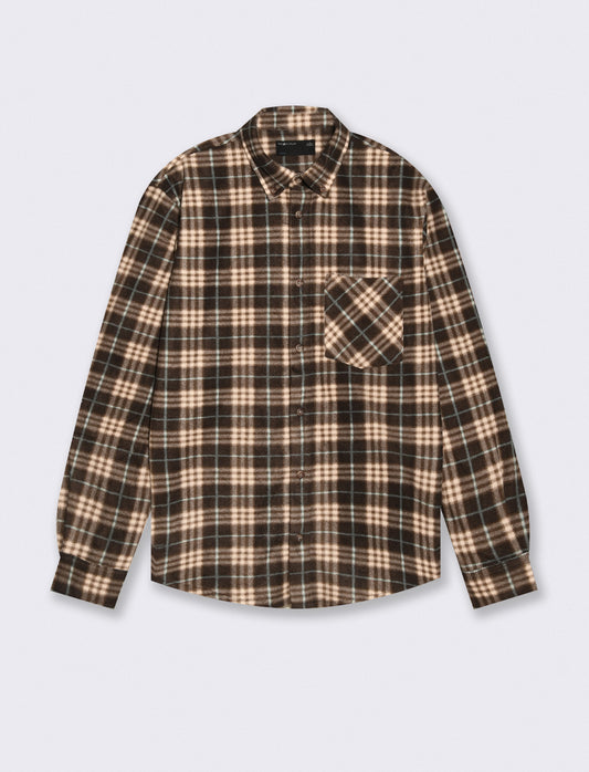 Plaid Flannel Button-Down Shirt - Brown