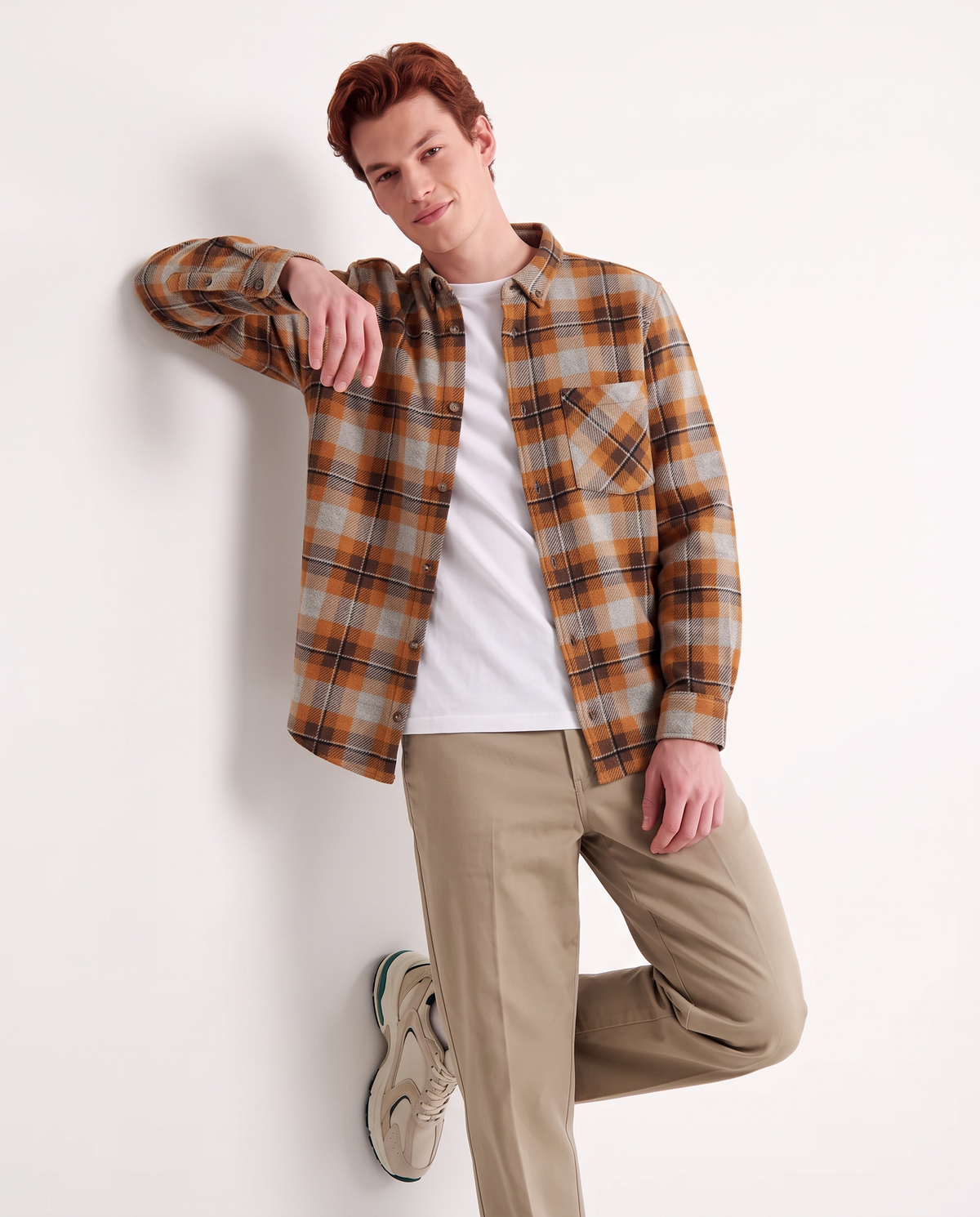 Camicia a quadri in pile bottondown - Beige