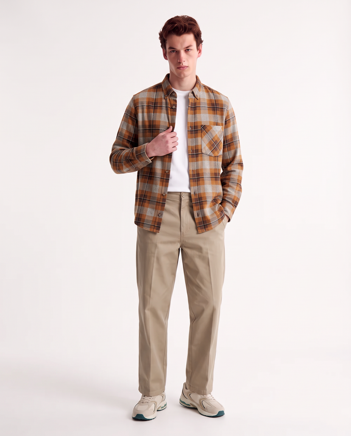Camicia a quadri in pile bottondown - Beige