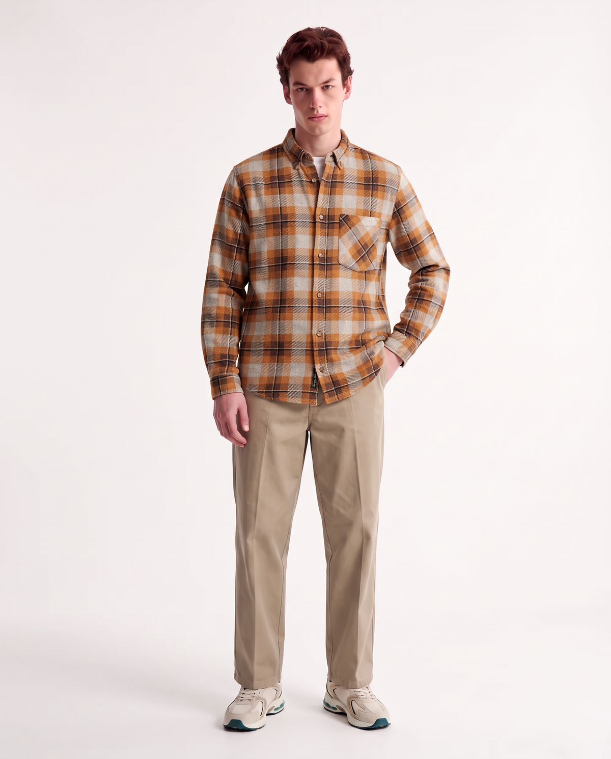 Camicia a quadri in pile bottondown - Beige