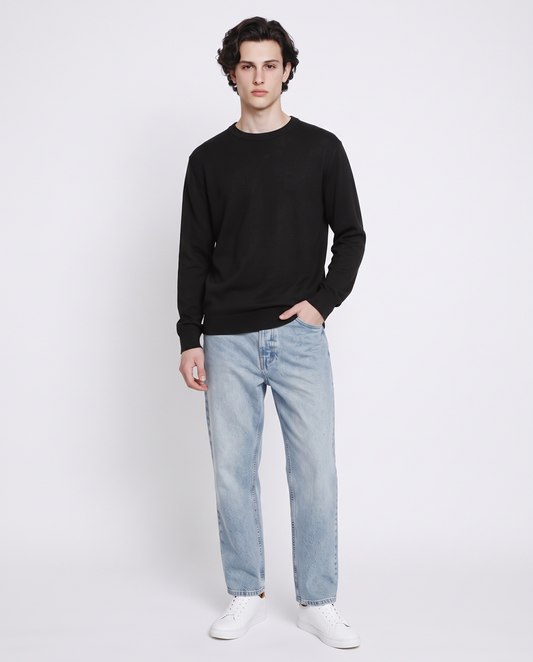 Merino blend long sleeve crew neck sweater - Black
