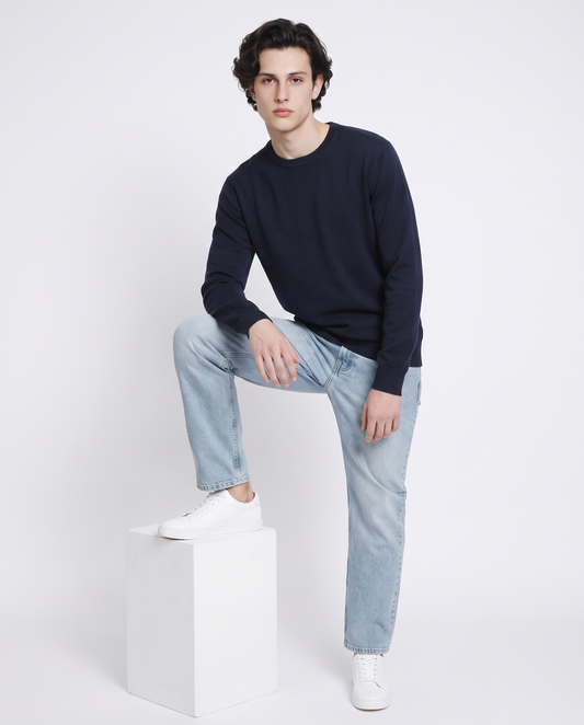 Merino blend long sleeve crew neck sweater - Blue