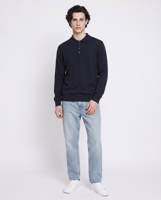 Merino Blend Regular Fit Polo Shirt - Blue