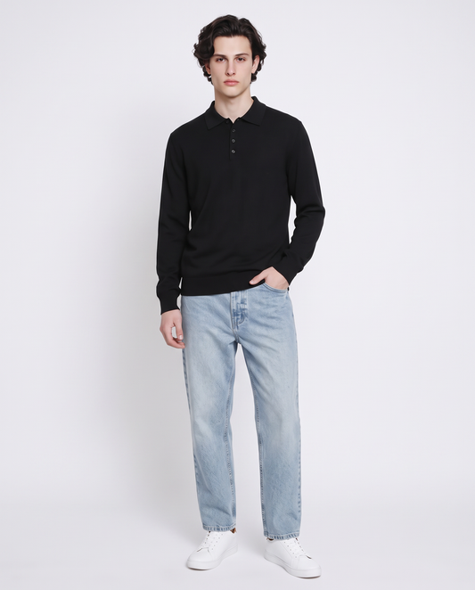 Merino Blend Regular Fit Polo Shirt - Black