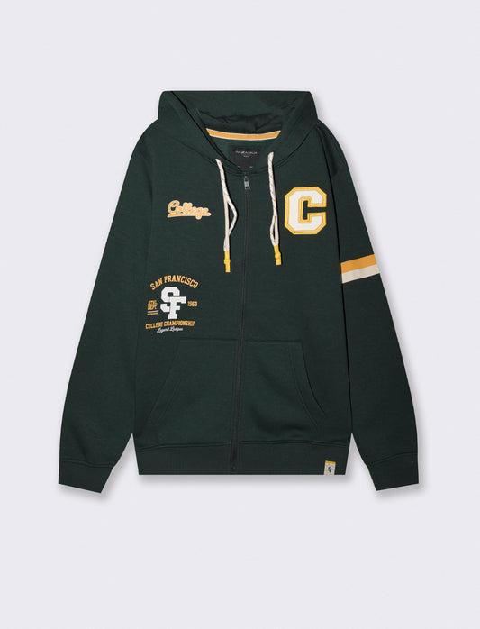 Hooded cardigan with pockets and patches - Green