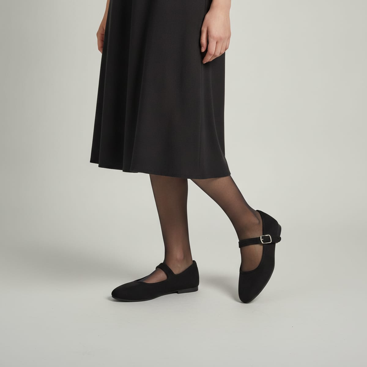 Mary Jane in black microfiber with suede effect - Black