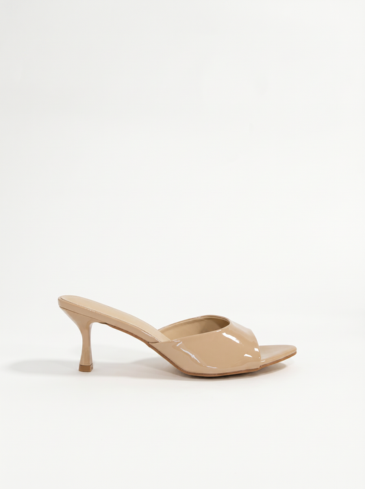 Mule nude effetto vernice con tacco 70 mm - Naturale