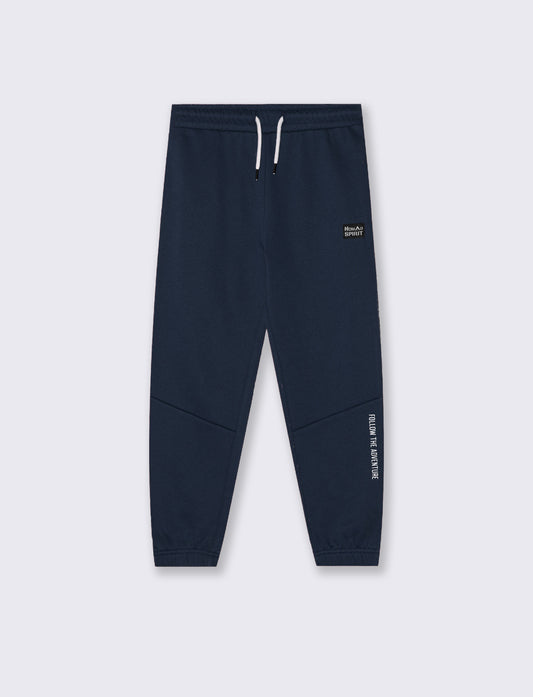 Hooded Sweatpants with Drawstring and Patch - Blue