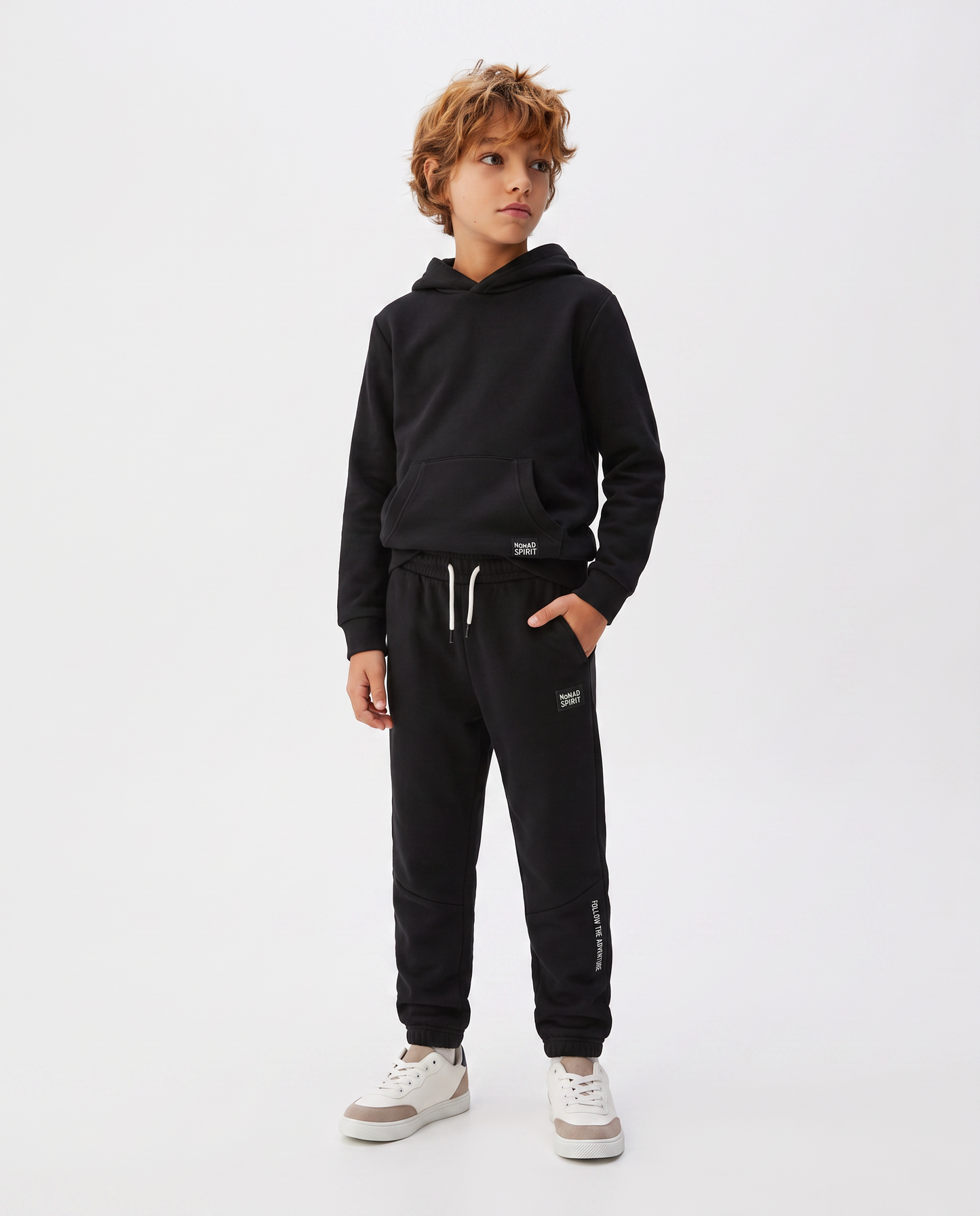 Hooded Sweatpants with Drawstring and Patch - Black
