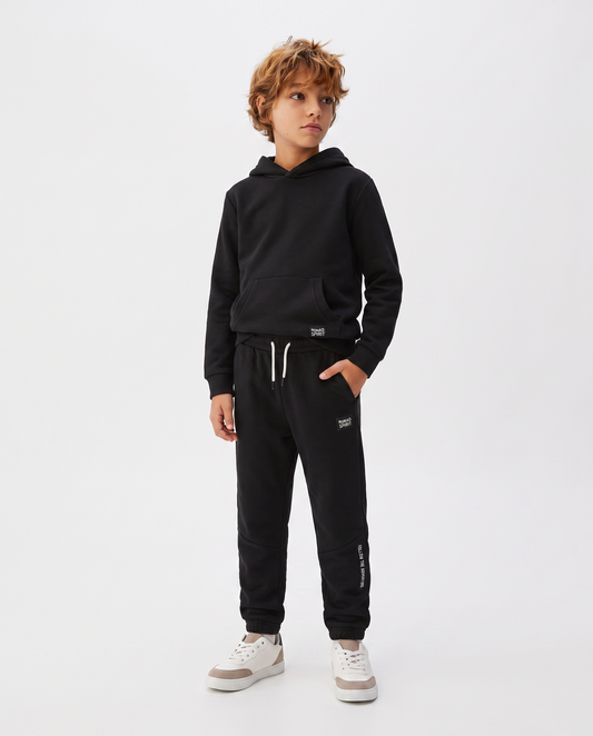 Jogger in Felpa con Coulisse e Patch - Nero