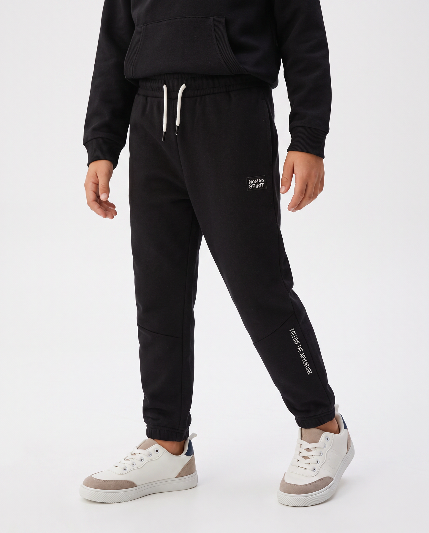 Hooded Sweatpants with Drawstring and Patch - Black