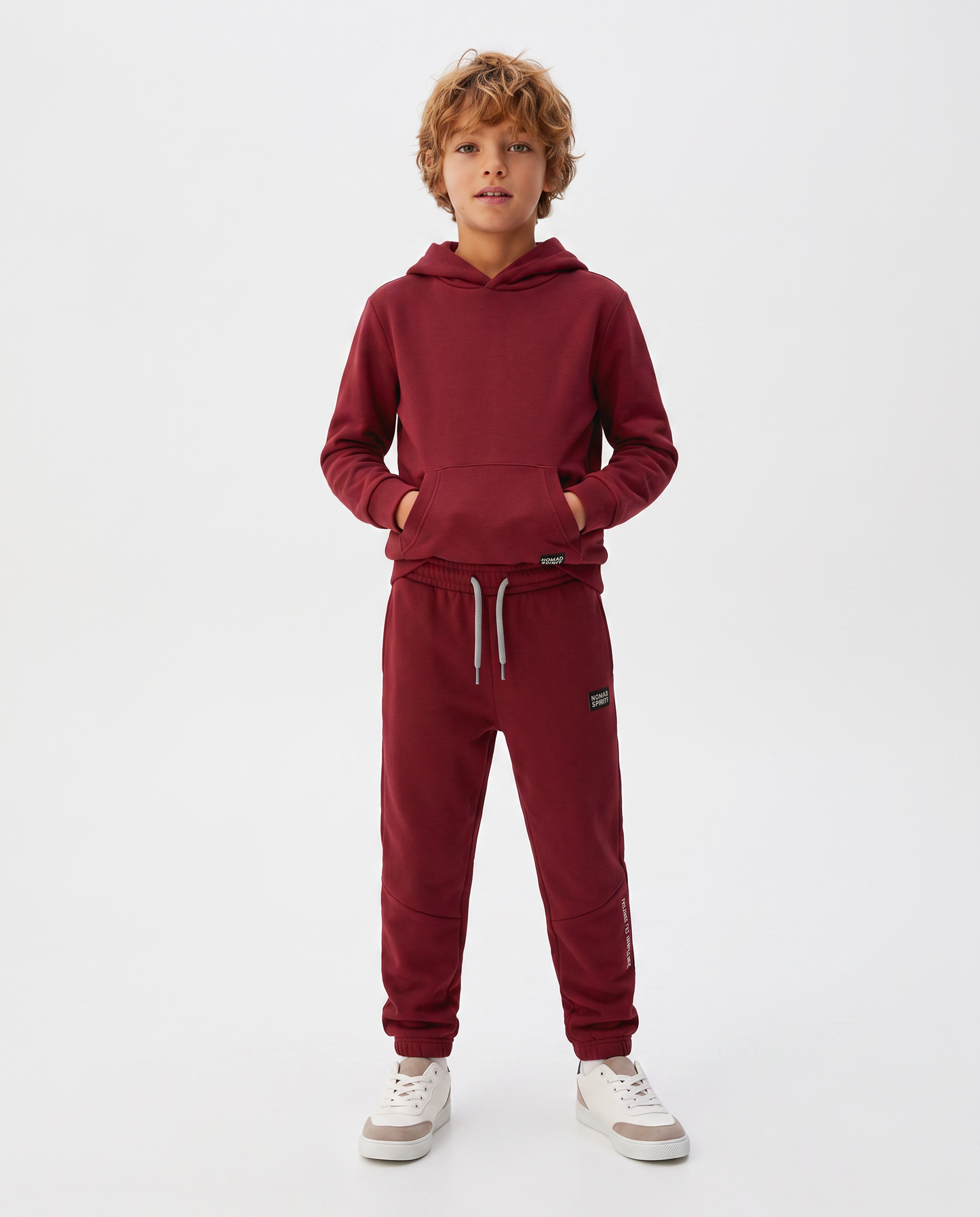 Hooded Sweatpants with Drawstring and Patch - Red