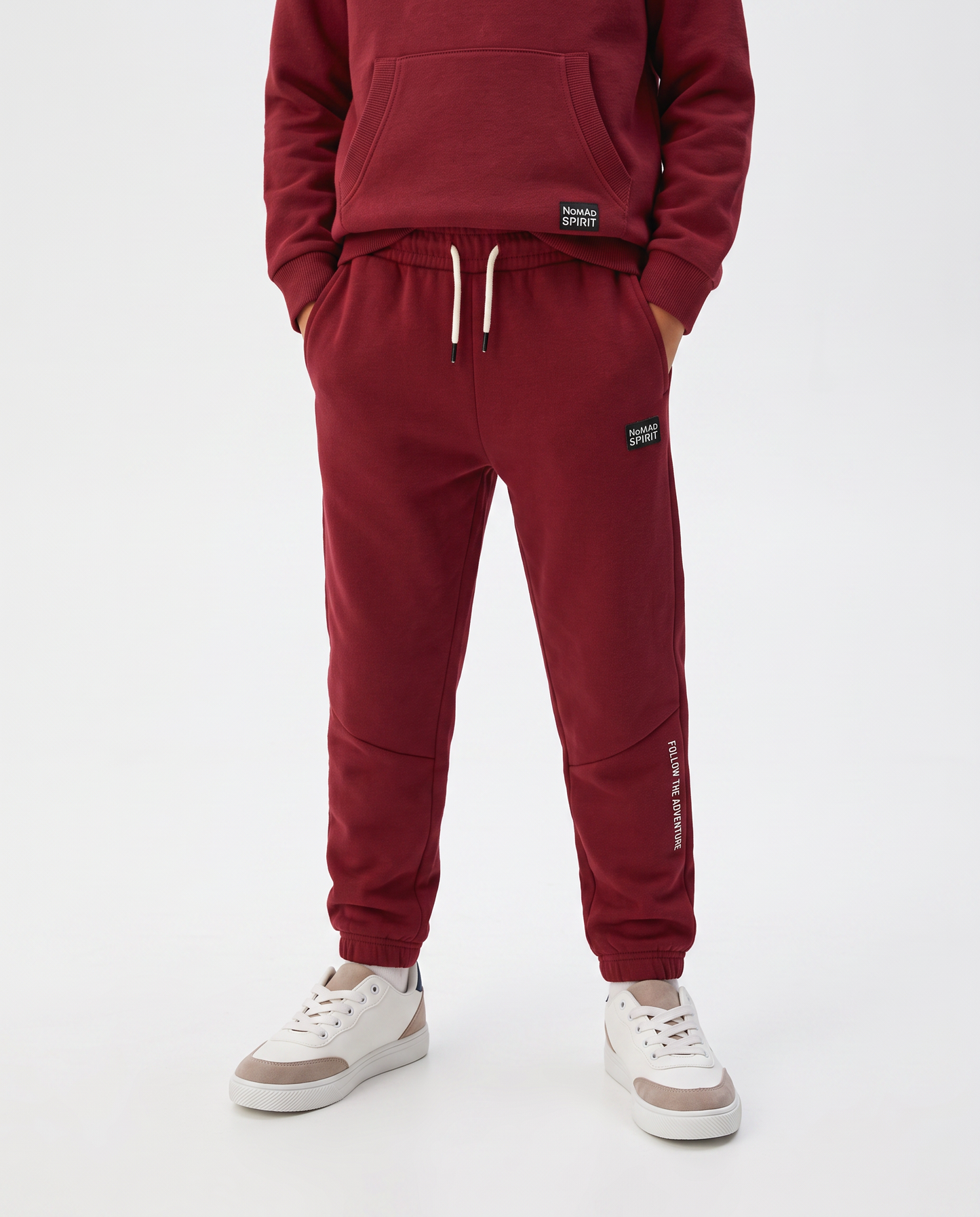 Hooded Sweatpants with Drawstring and Patch - Red