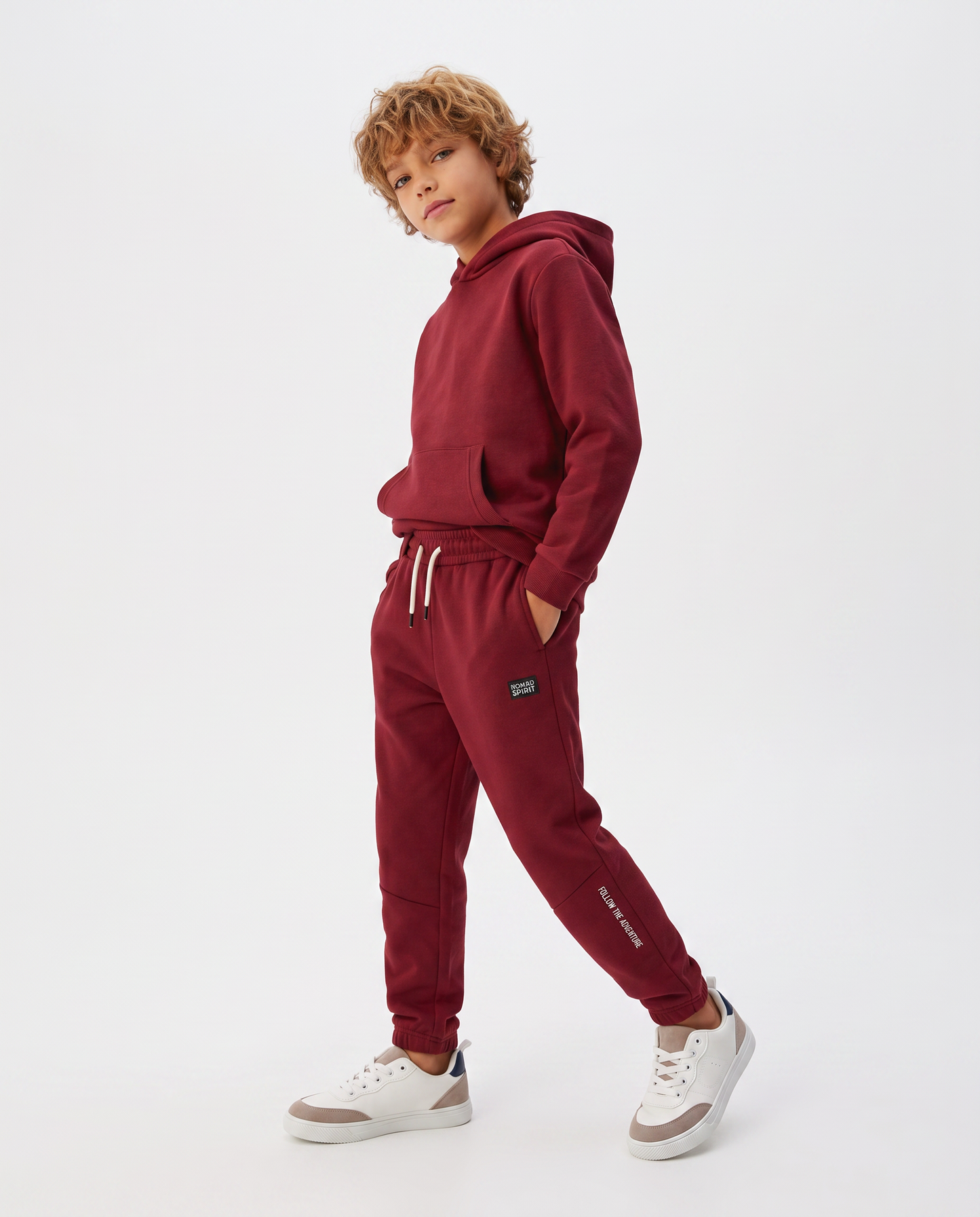 Hooded Sweatpants with Drawstring and Patch - Red