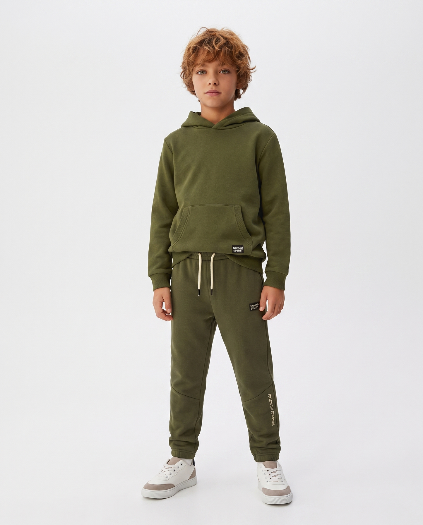 Hooded Sweatpants with Drawstring and Patch - Green