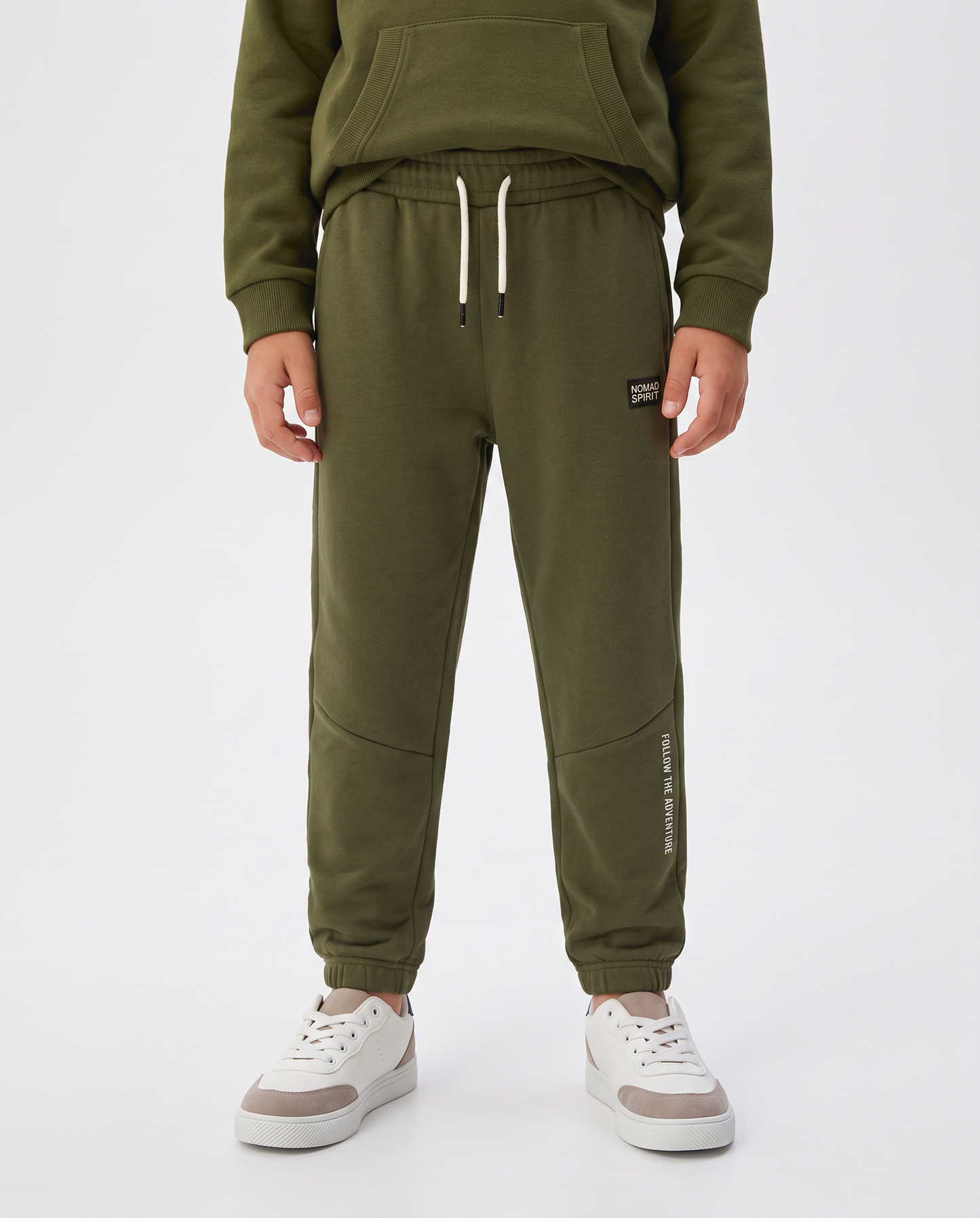 Hooded Sweatpants with Drawstring and Patch - Green
