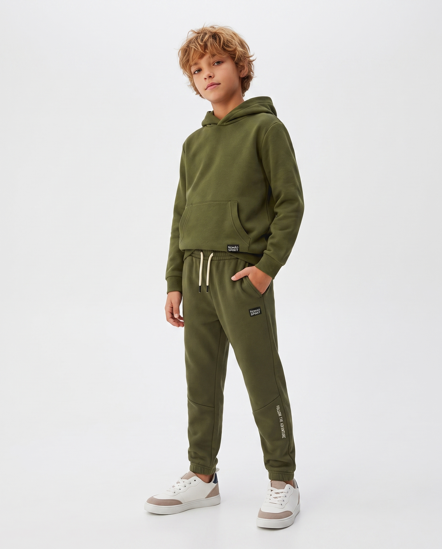 Hooded Sweatpants with Drawstring and Patch - Green