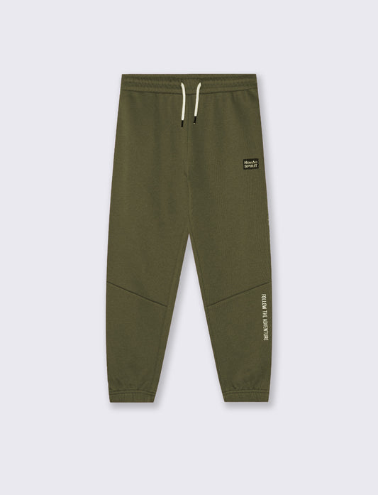 Hooded Sweatpants with Drawstring and Patch - Green