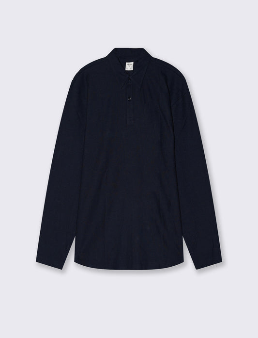Long Sleeve Polo Waffle Structure - Blue
