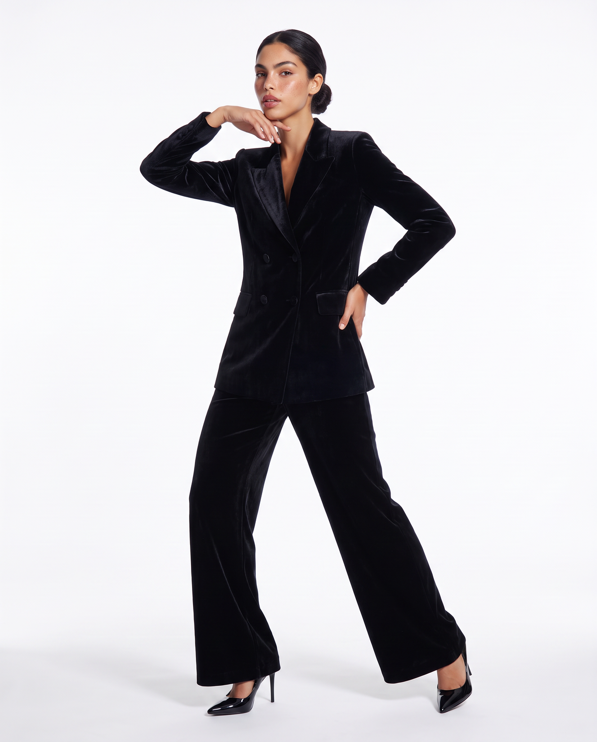 Elegant double-breasted velvet jacket - Black