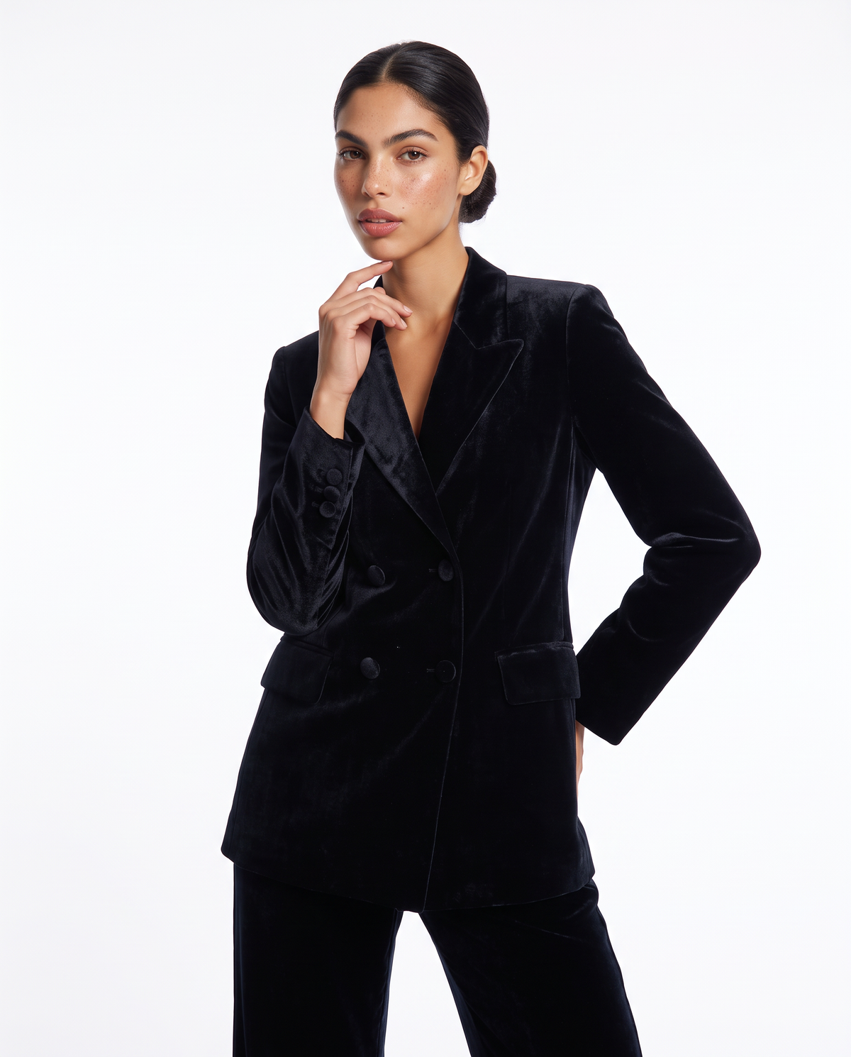 Elegant double-breasted velvet jacket - Black